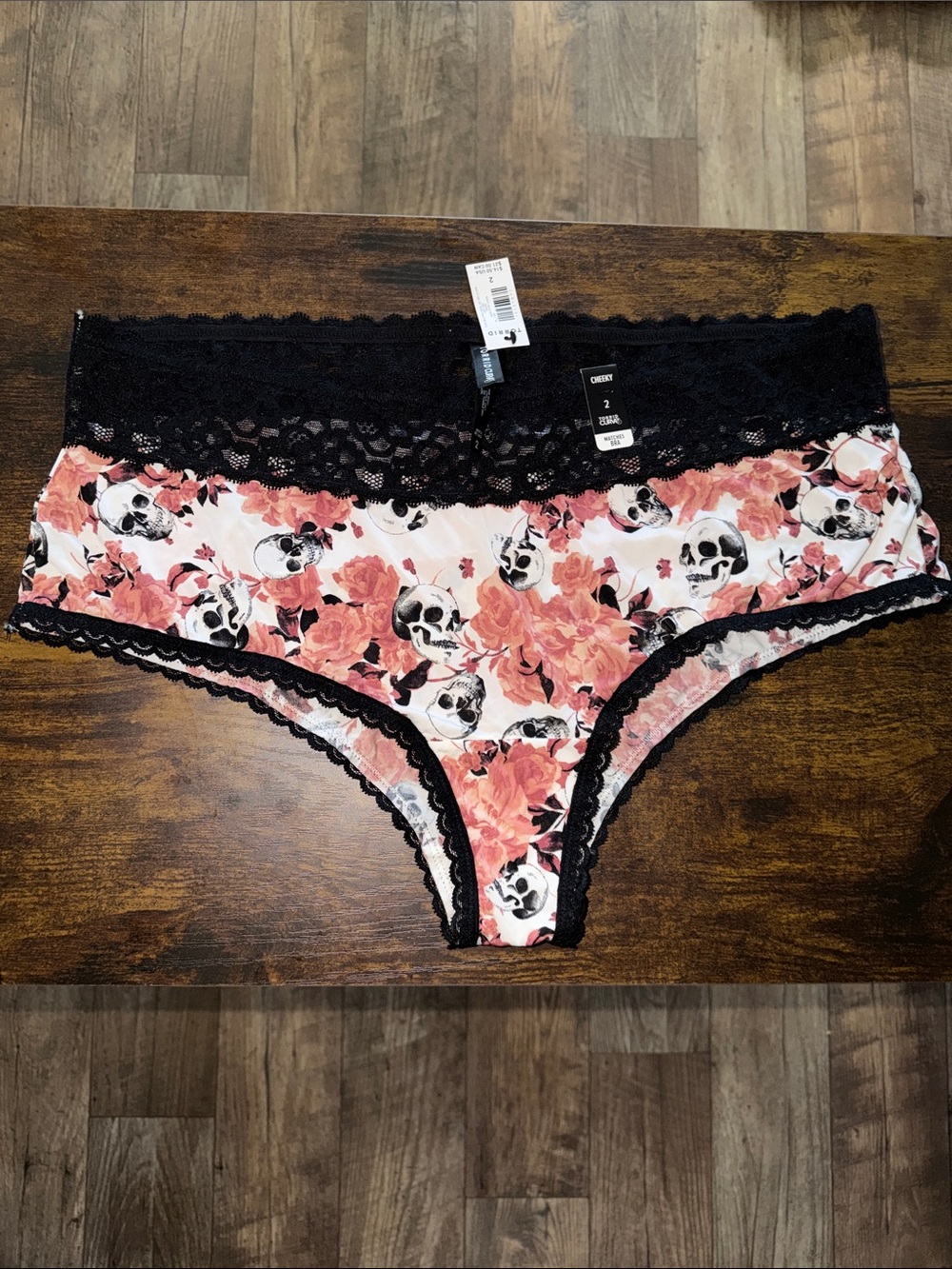 torrid Coral Floral & Black Lace Skull-Print Hipster Panty